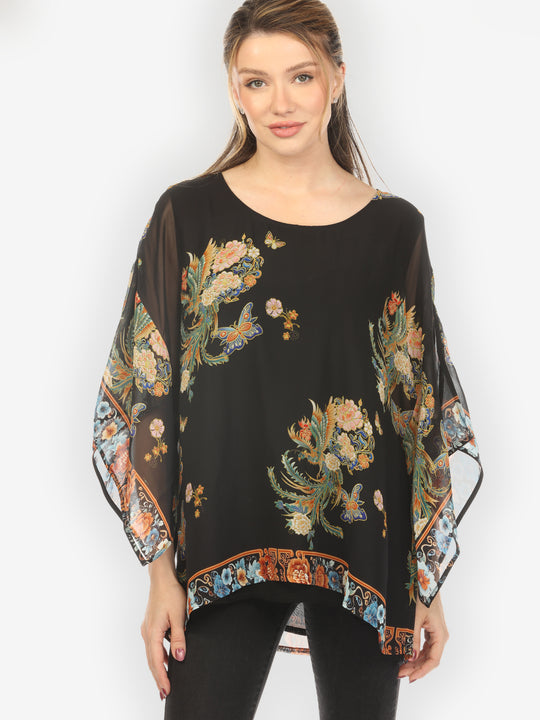 Butterfly Flowers Phoenix Double Layer Silk Top
