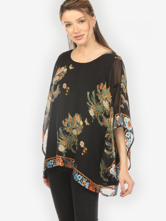 Butterfly Flowers Phoenix Double Layer Silk Top