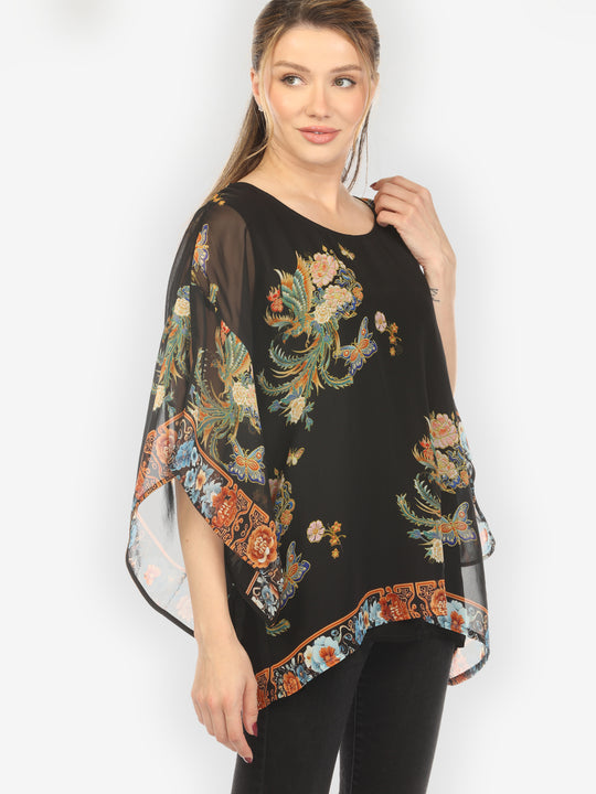 Butterfly Flowers Phoenix Double Layer Silk Top