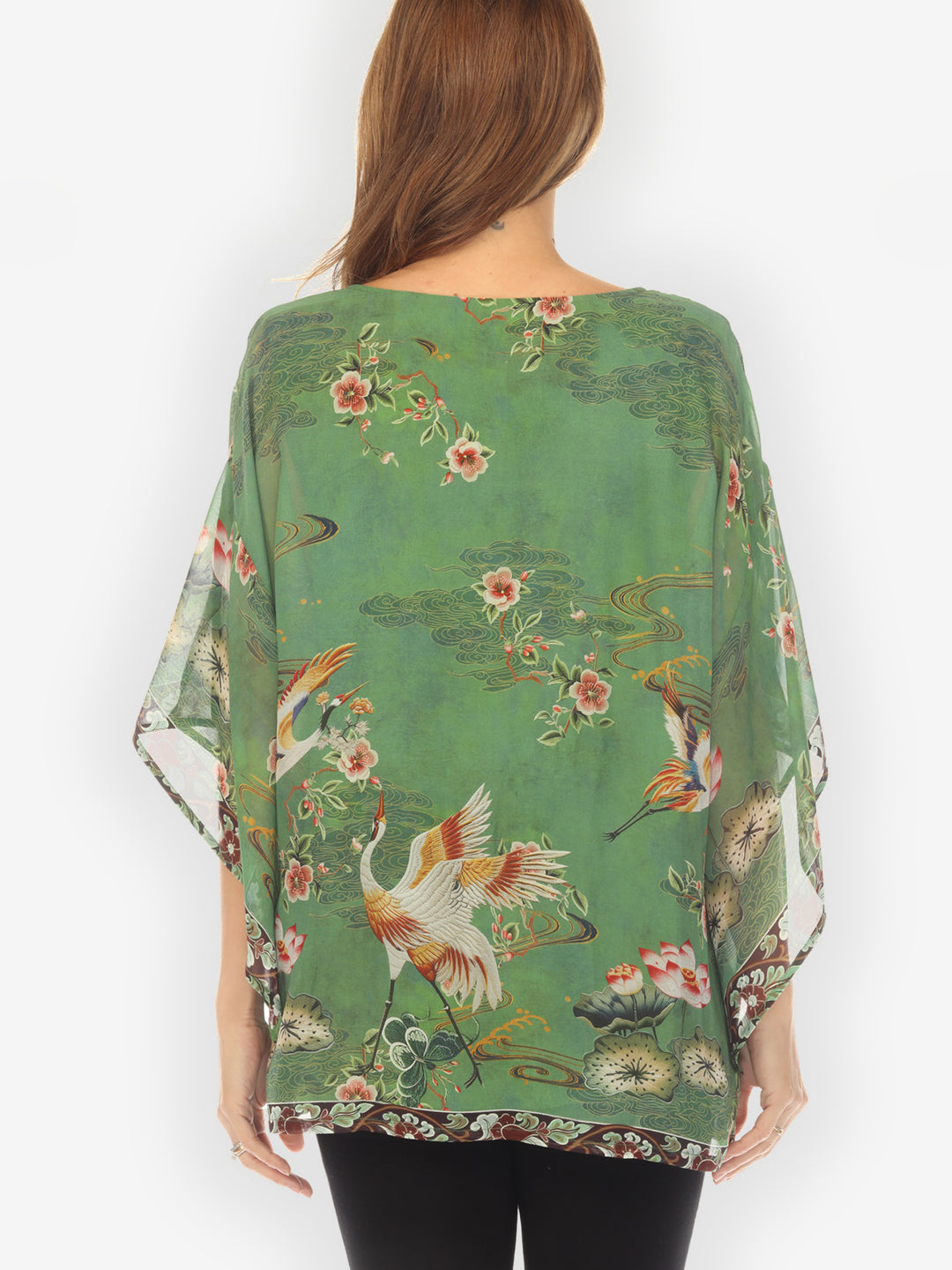 Elegant Crane Lotus Double Layer Silk Top