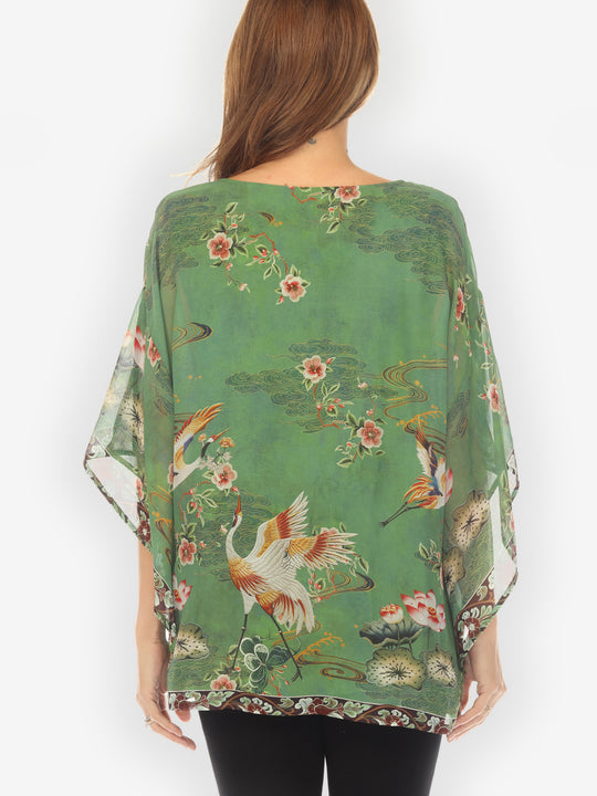 Elegant Crane Lotus Double Layer Silk Top