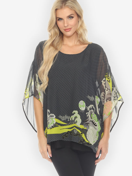 Ocean Wave Royal Lime Double Layer Silk Top