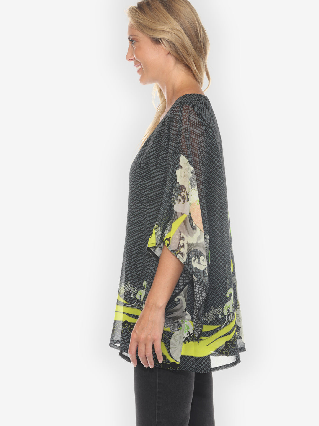 Ocean Wave Royal Lime Double Layer Silk Top