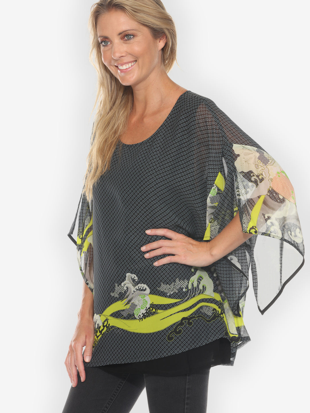 Ocean Wave Royal Lime Double Layer Silk Top