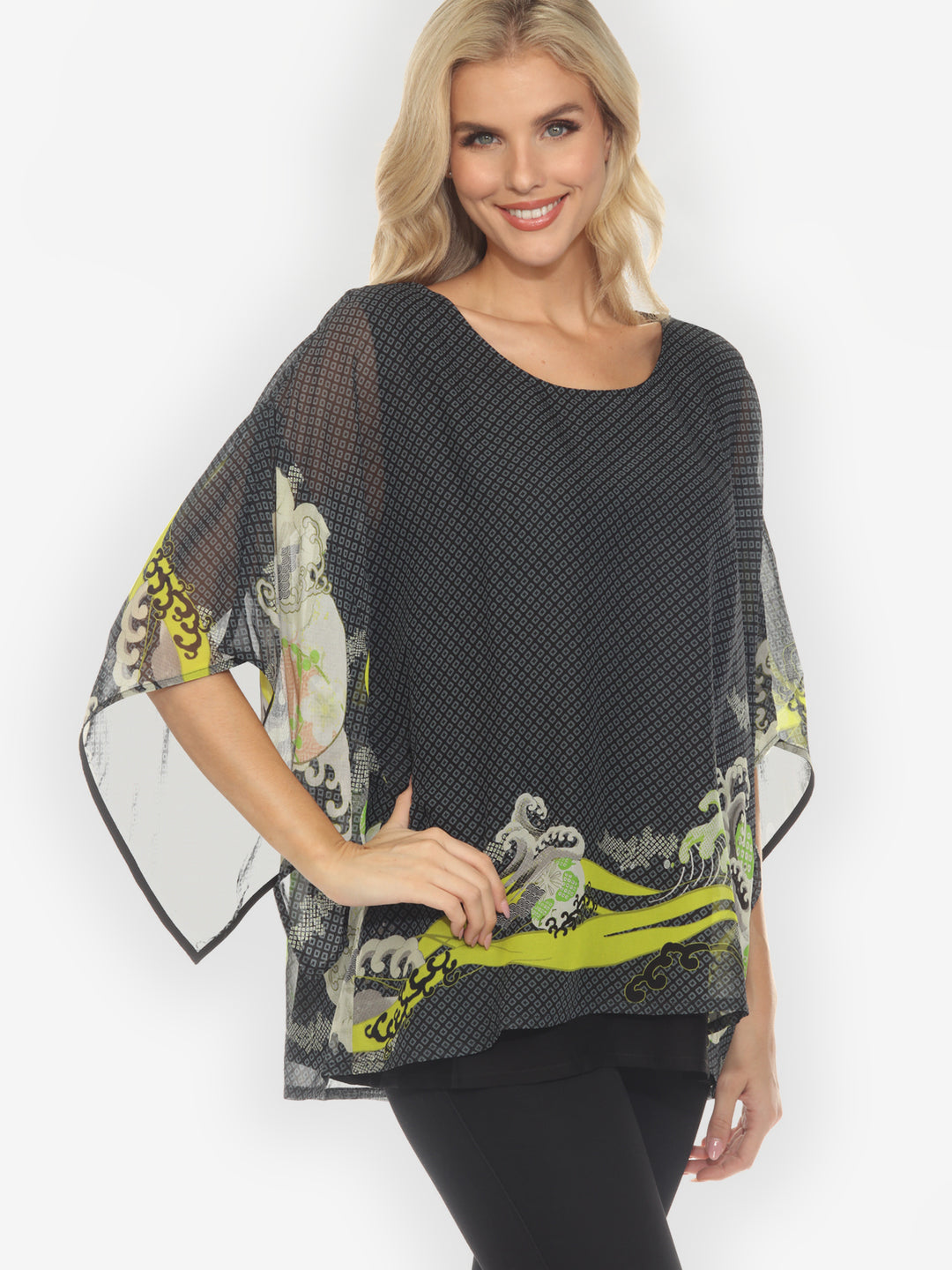 Ocean Wave Royal Lime Double Layer Silk Top
