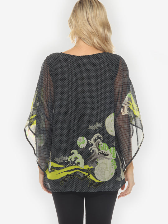 Ocean Wave Royal Lime Double Layer Silk Top