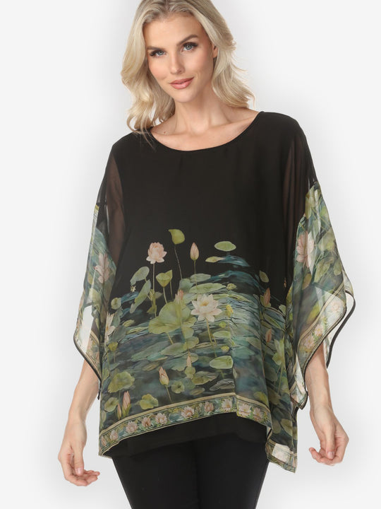Peaceful Lotus Pond Double Layer Silk Top