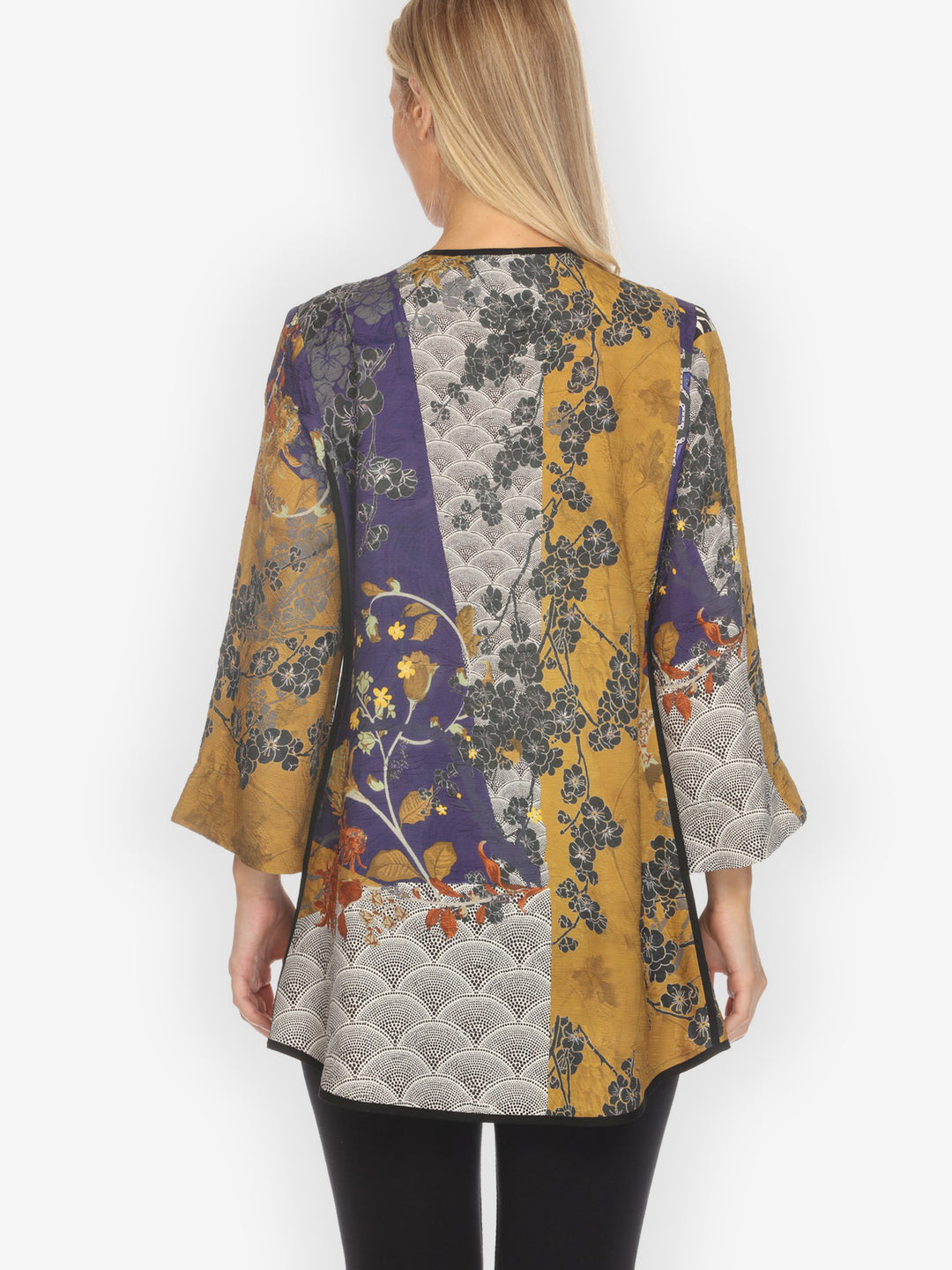 Bohemian Mixed Art Frog Closure Silk Blouse
