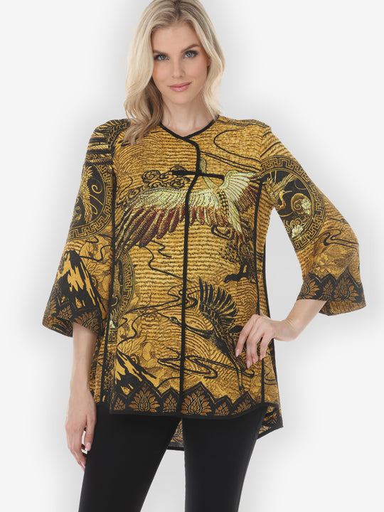 Elegant Crane Design Frog Closure Blouse
