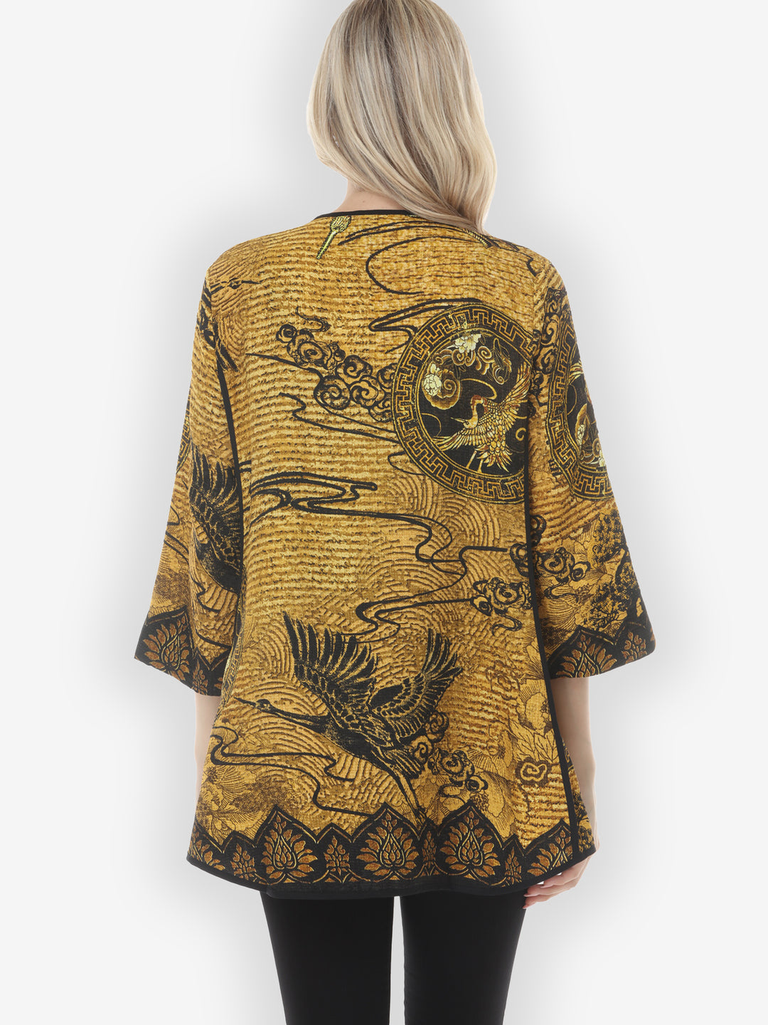 Elegant Crane Design Frog Closure Blouse