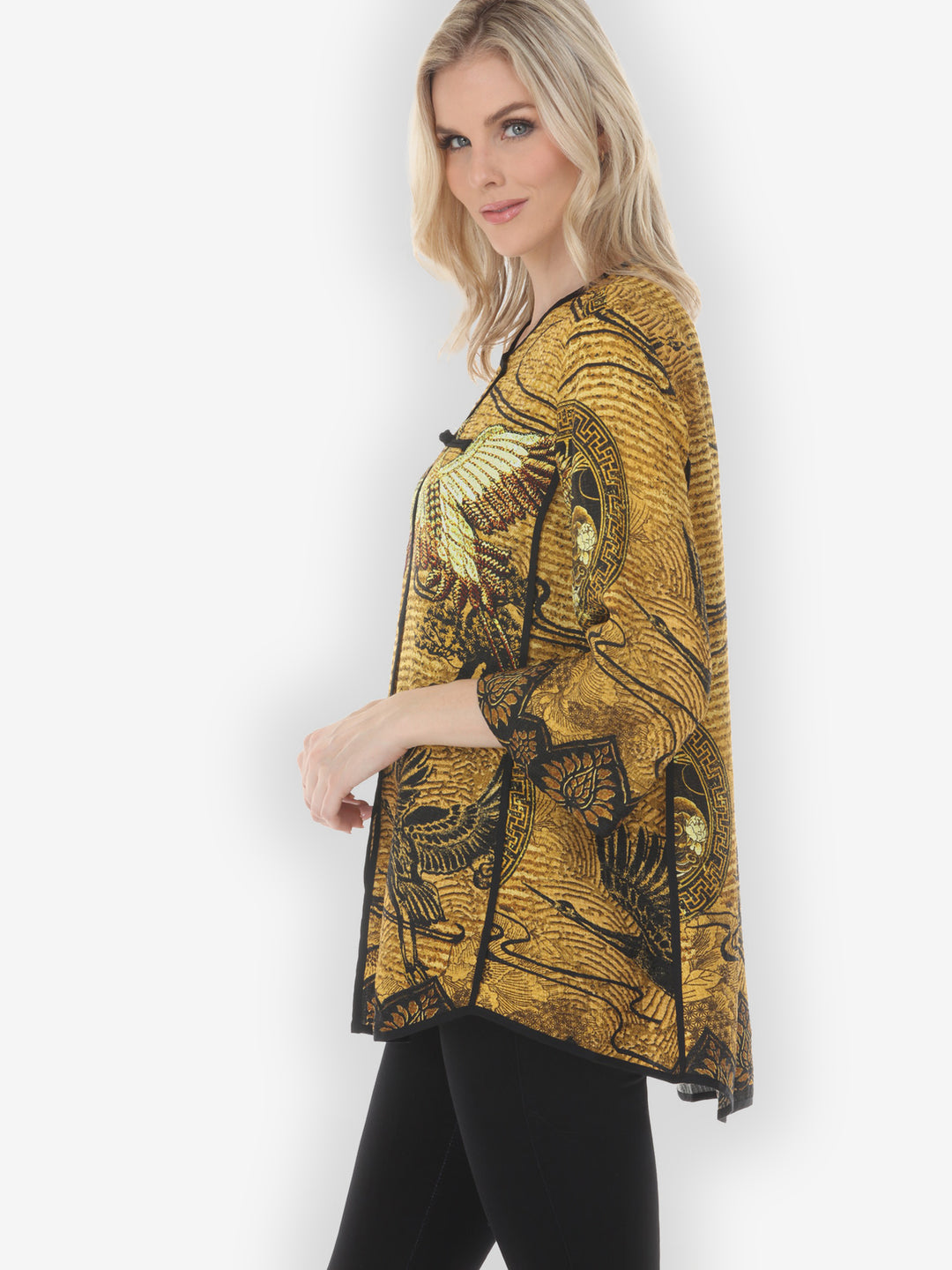 Elegant Crane Design Frog Closure Blouse