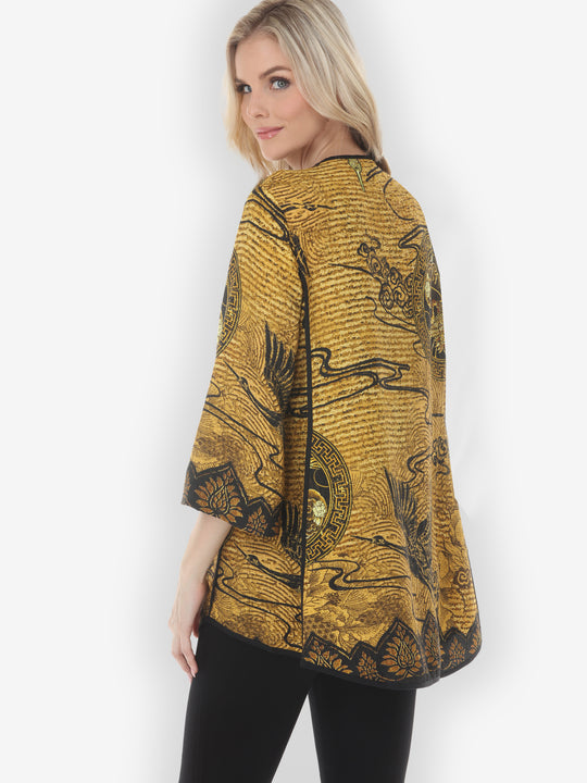 Elegant Crane Design Frog Closure Blouse