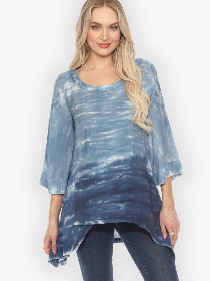 Ocean Blue Ombre Tie Dye Top - L