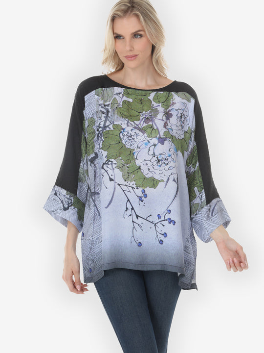 White Peonies with Blue Berries Tunic - M