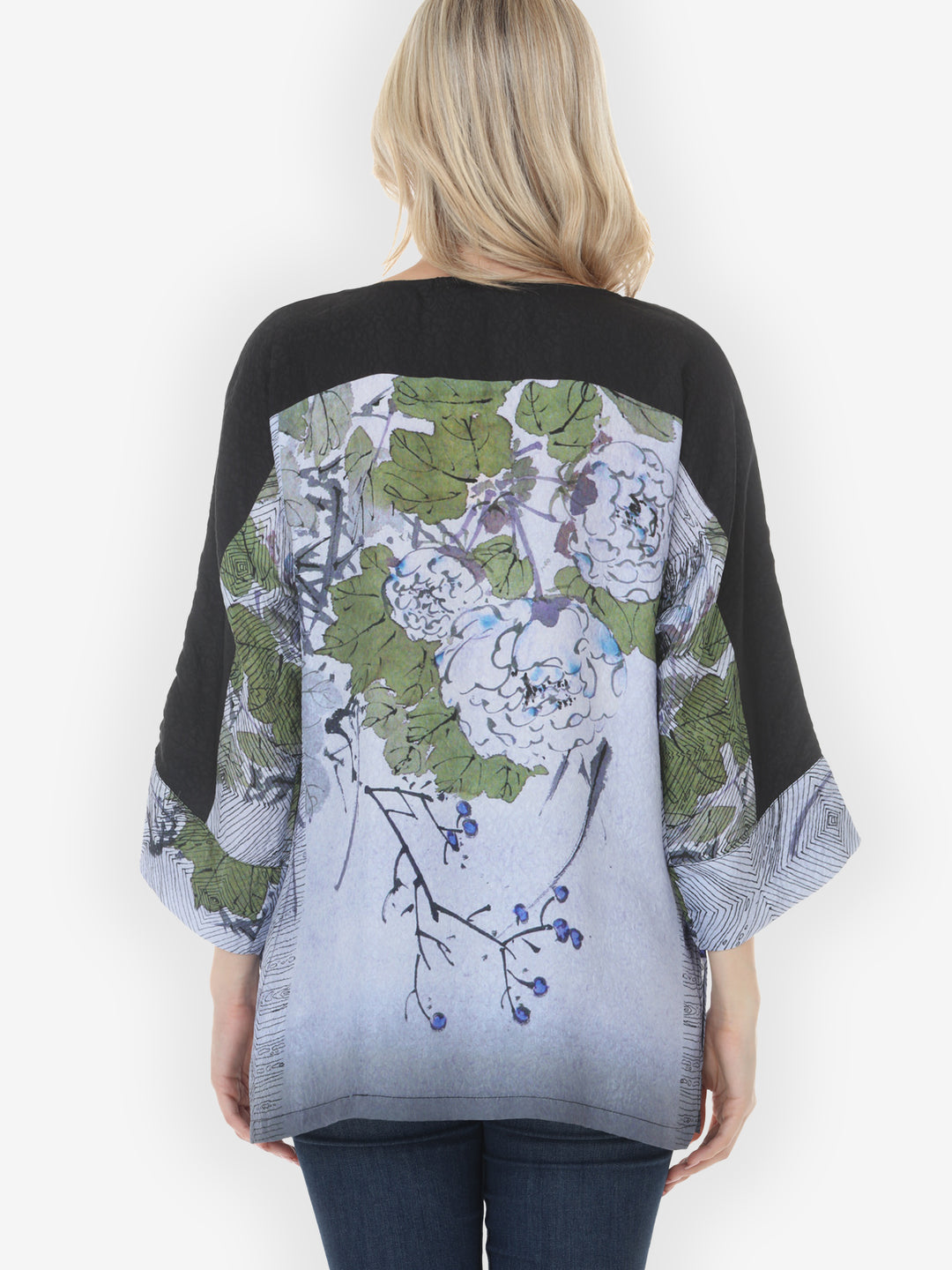 White Peonies with Blue Berries Tunic - M