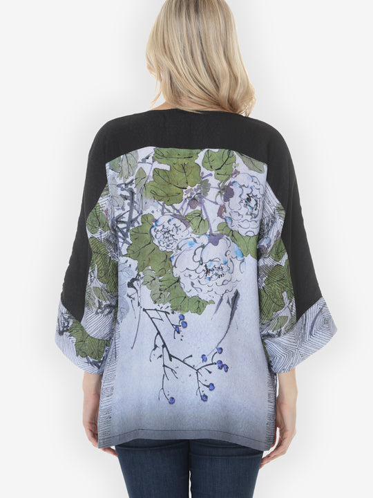 White Peonies with Blue Berries Tunic - M