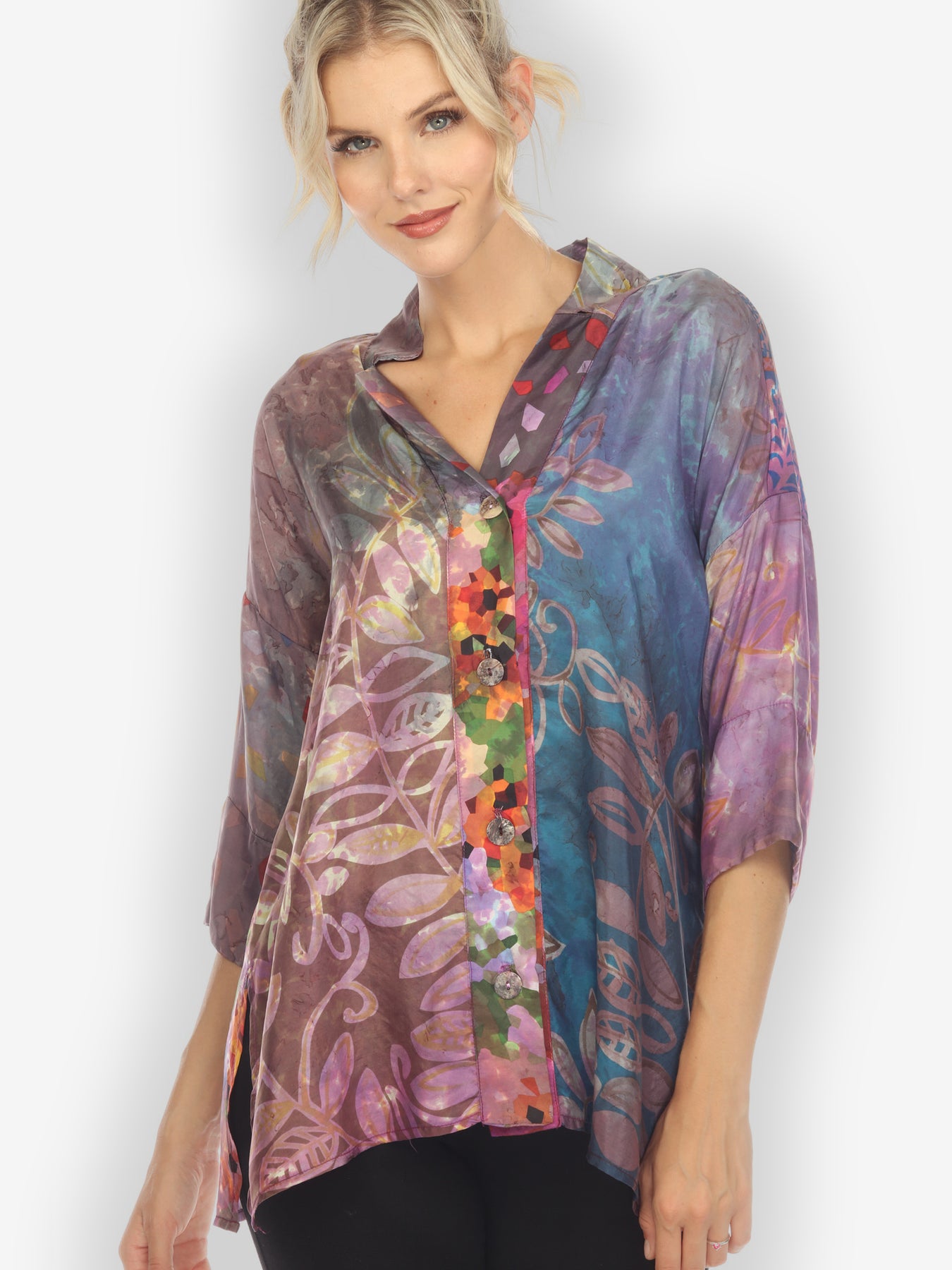 Patch Print Tie Dye Silk Notch Collar Shirt – CITRON CLOTHING
