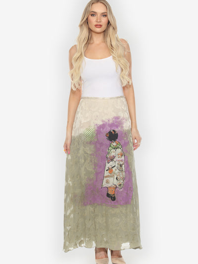 Silk Sage Ombre Geisha Jacquard Skirt - L