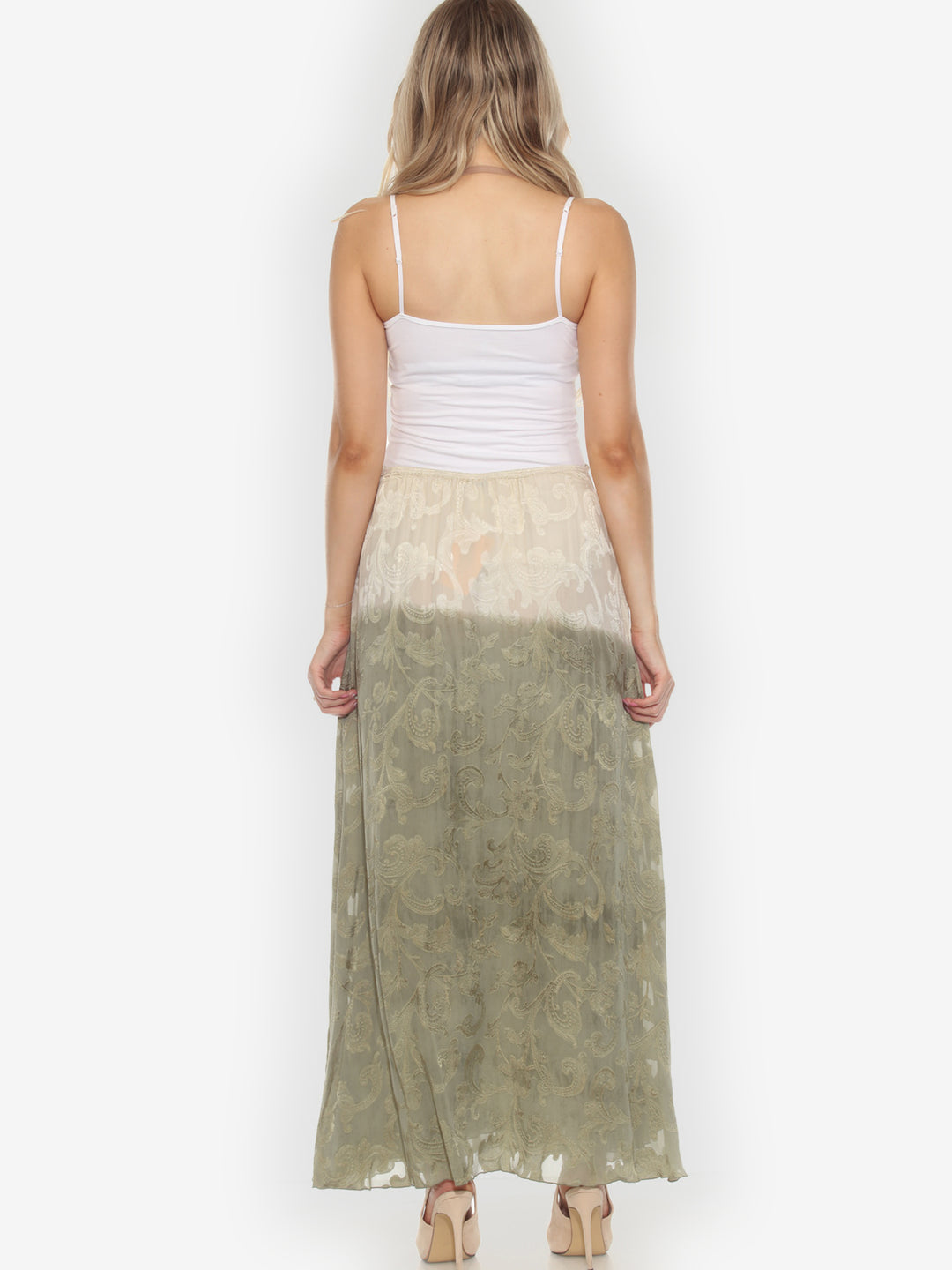 Silk Sage Ombre Geisha Jacquard Skirt - L