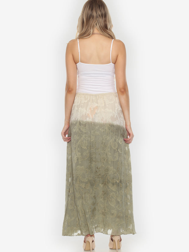 Silk Sage Ombre Geisha Jacquard Skirt - L