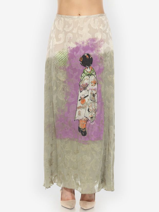 Silk Sage Ombre Geisha Jacquard Skirt - L