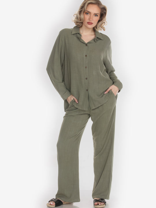 Solid Linen Tencel in Olive Pant