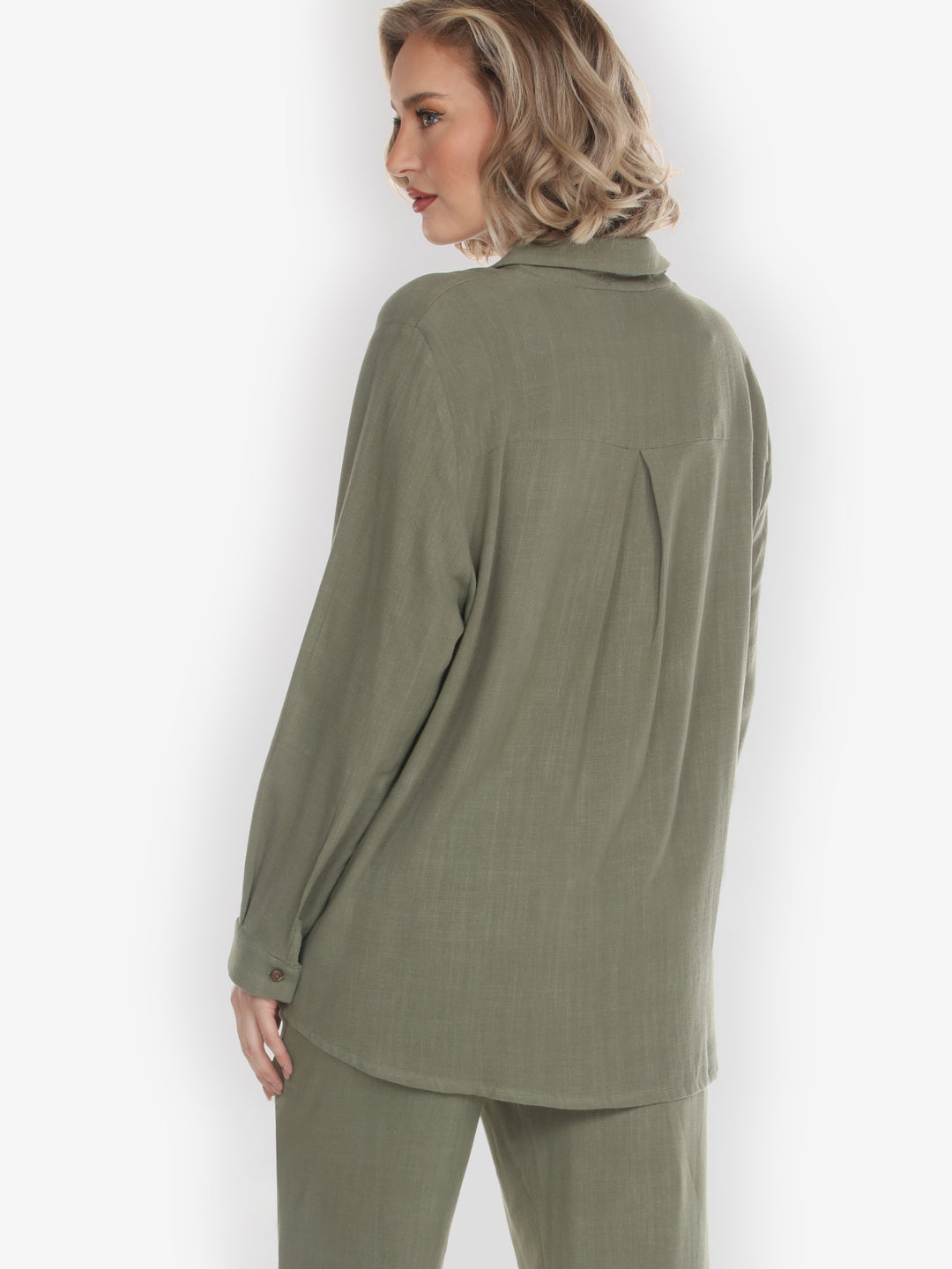Solid Linen Tencel in olive Long-Sleeved Shirt