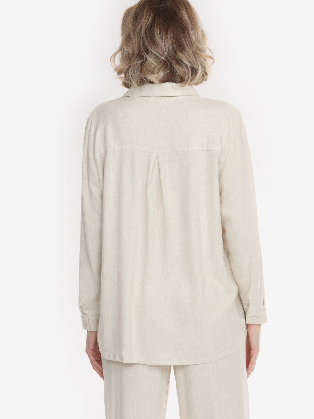 Solid Linen Tencel in Cream Long-Sleeved Shirt