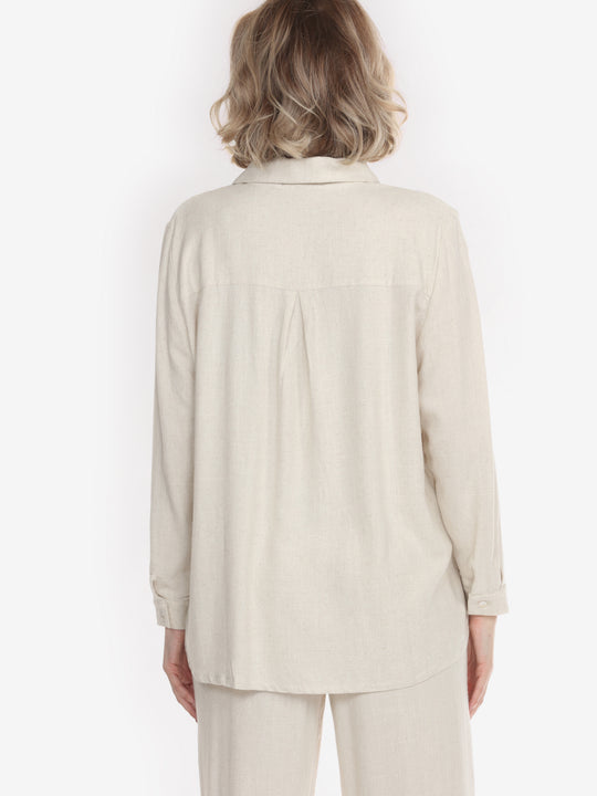 Solid Linen Tencel in Cream Long-Sleeved Shirt