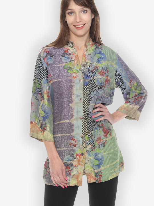 Sage Garden Rose Tie Dye Blouse - M