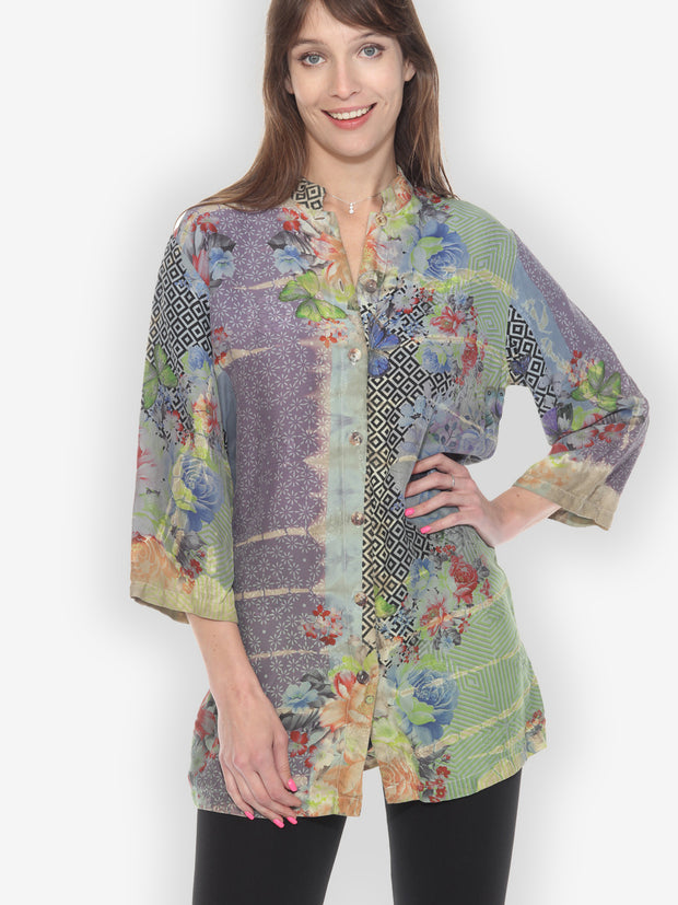 Sage Garden Rose Tie Dye Blouse - M