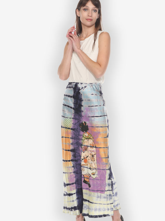 Silk Satin Geisha Tie Dye Skirt - XS