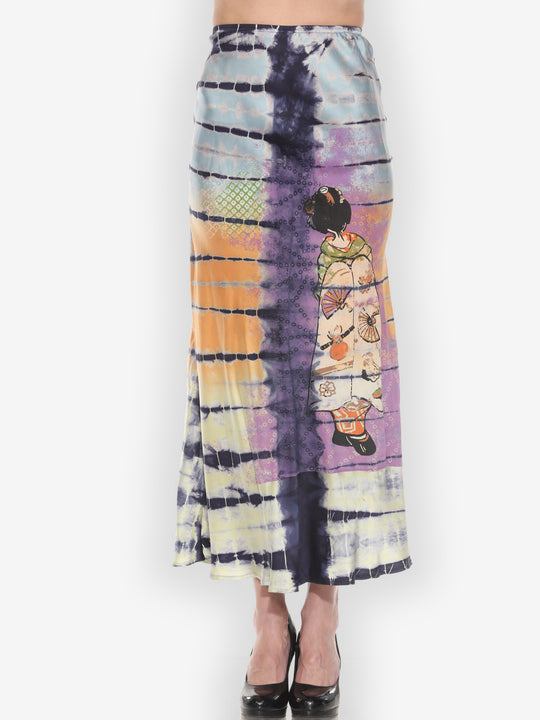 Silk Satin Geisha Tie Dye Skirt - XS