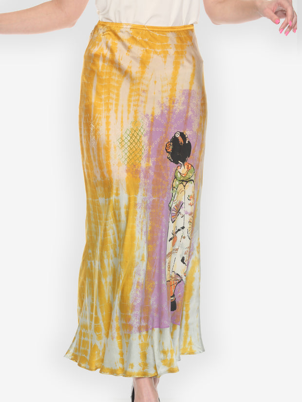 Silk Satin Geisha Tie Dye Skirt - XS