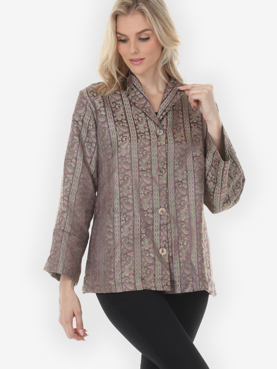 Silver Paisley Jacquard Jacket in Mauve Taupe Sage Green