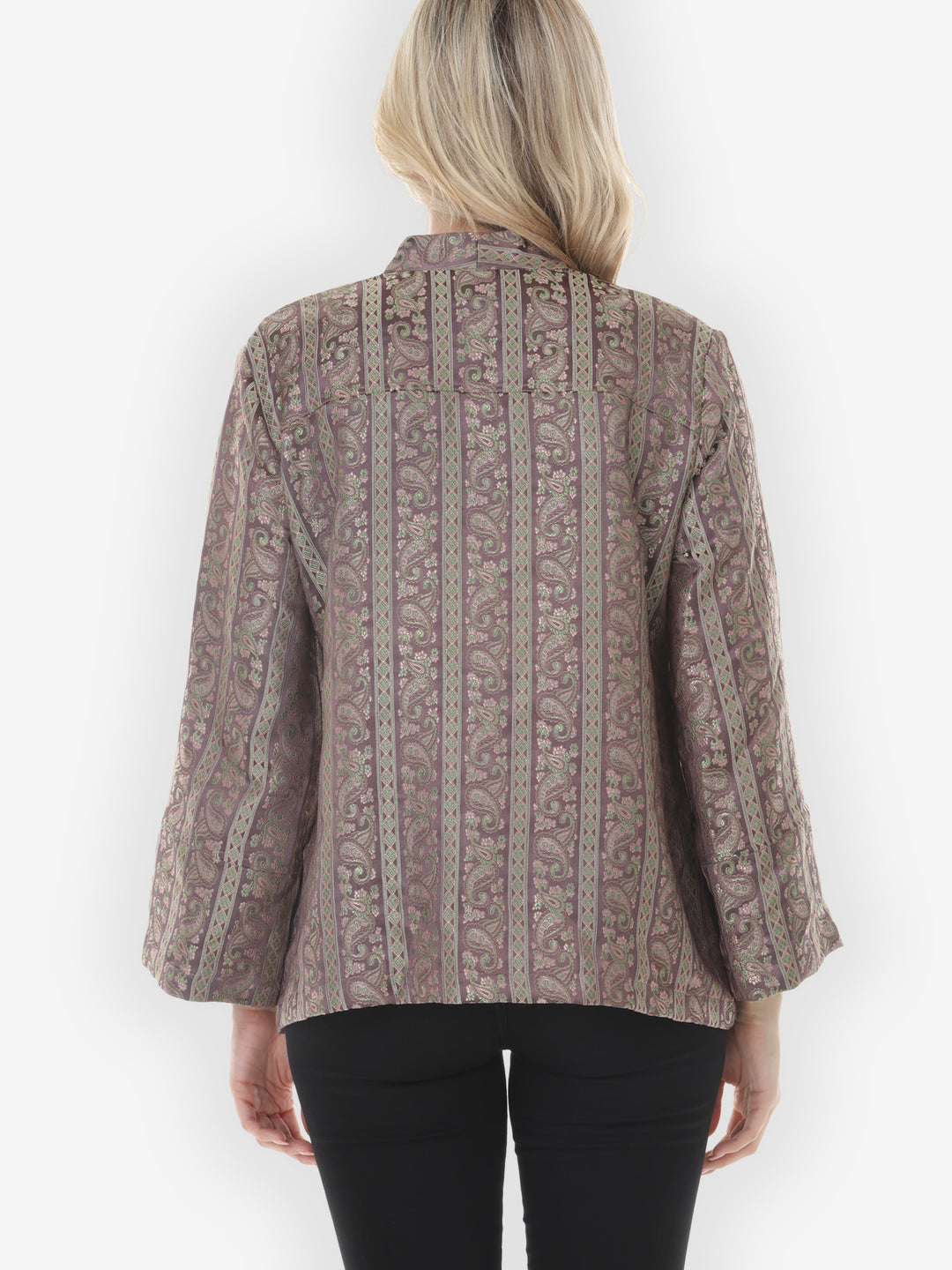 Silver Paisley Jacquard Jacket in Mauve Taupe Sage Green
