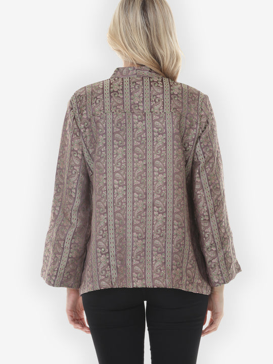 Silver Paisley Jacquard Jacket in Mauve Taupe Sage Green