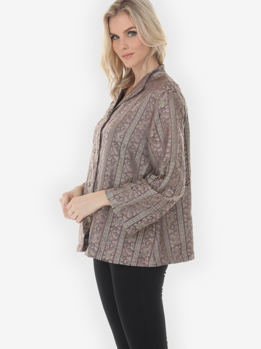 Silver Paisley Jacquard Jacket in Mauve Taupe Sage Green