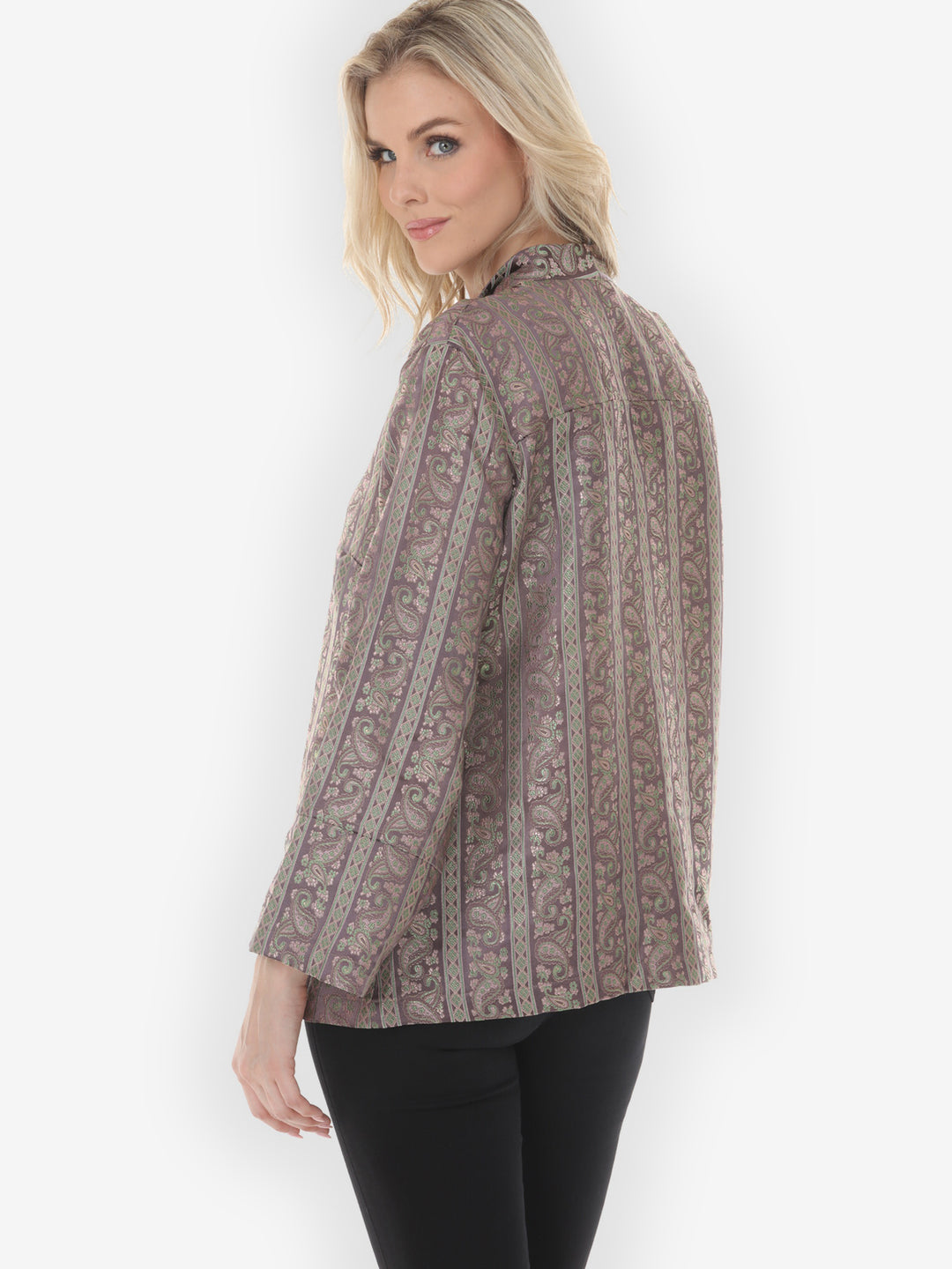 Silver Paisley Jacquard Jacket in Mauve Taupe Sage Green