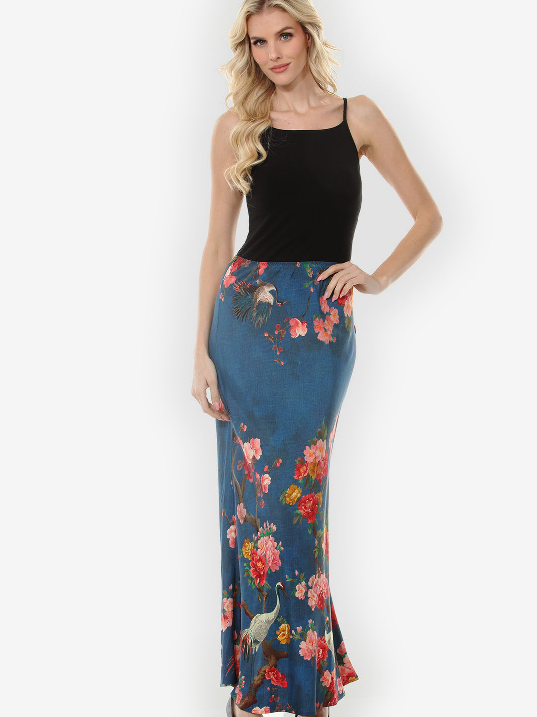 Crane and Cherry Bloom Pull on Skirt