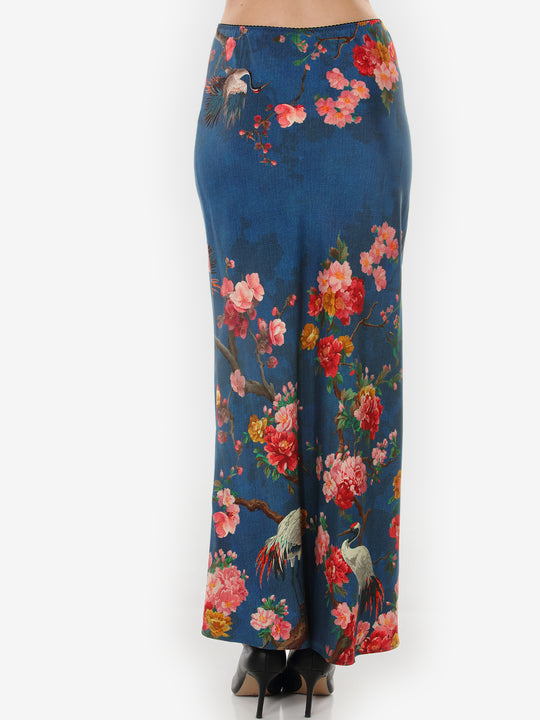 Crane and Cherry Bloom Pull on Skirt