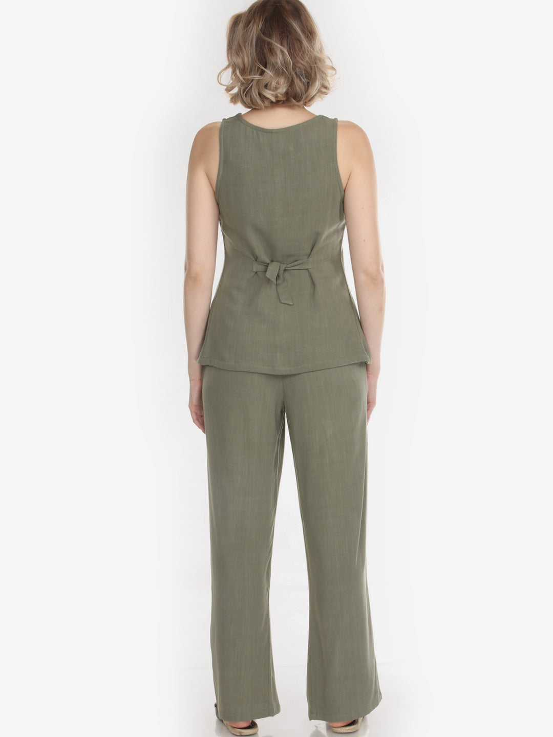 Solid Linen Tencel Olive Suit Vest - XXS