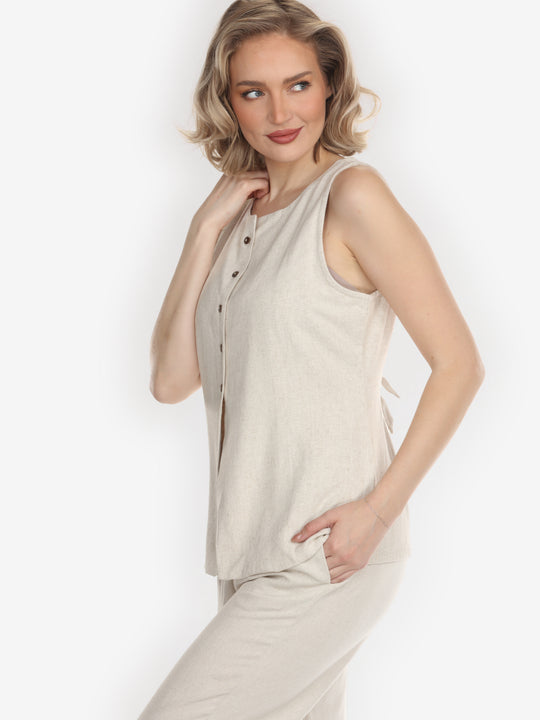 Solid Linen Tencel in Cream Suit Vest - L