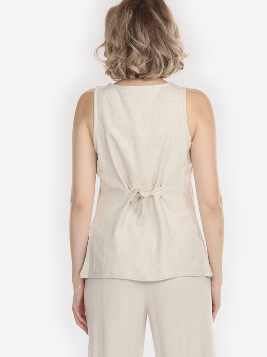 Solid Linen Tencel in Cream Suit Vest - L