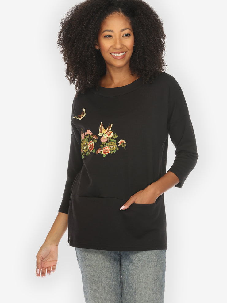 Butterfly Flower Print Pullover