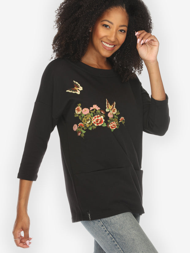 Butterfly Flower Print Pullover