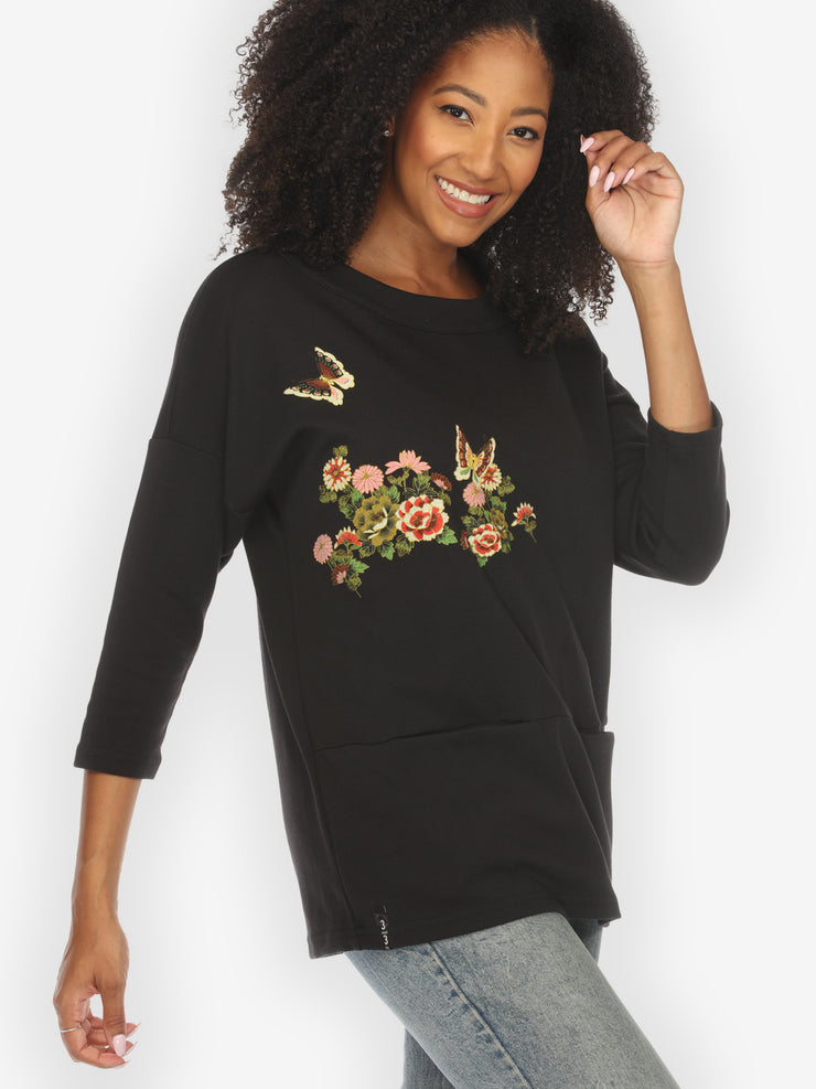 Butterfly Flower Print Pullover