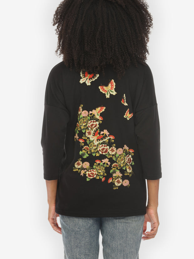 Butterfly Flower Print Pullover