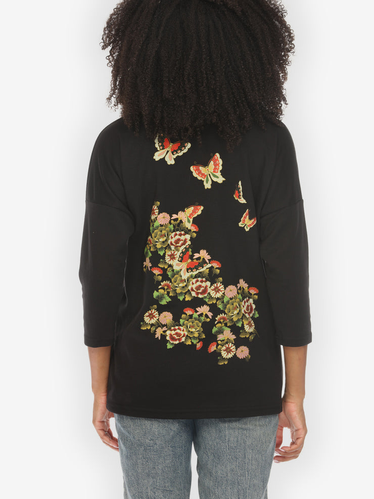 Butterfly Flower Print Pullover