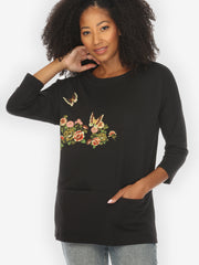 Butterfly Flower Print Pullover